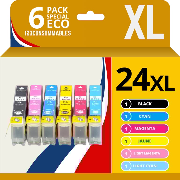123CONSOMMABLES 24XL Cartouches d'encre Compatible pour Epson Expression Home XP 850 XP 750 XP 950 XP 55 XP 860 XP 760 XP 960 3 BK / 3 C / 3 / 3 Y / 3PC / 3PM Neuf - vue 9