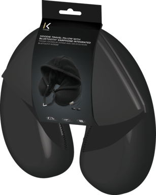 Hoodie Coussin de voyage avec des écouteurs bluetooth intégrés, Noir