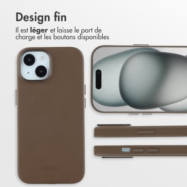Accezz Coque arrière en cuir avec MagSafe pour Apple iPhone 15 - Marron café
