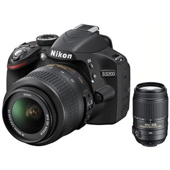 Nikon D3200 + AF-S DX NIKKOR 18-55mm + AF-S DX NIKKOR 55-300mm Juego de cámara SLR 24,2 MP CMOS 6016 x 4000 Pixeles Negro