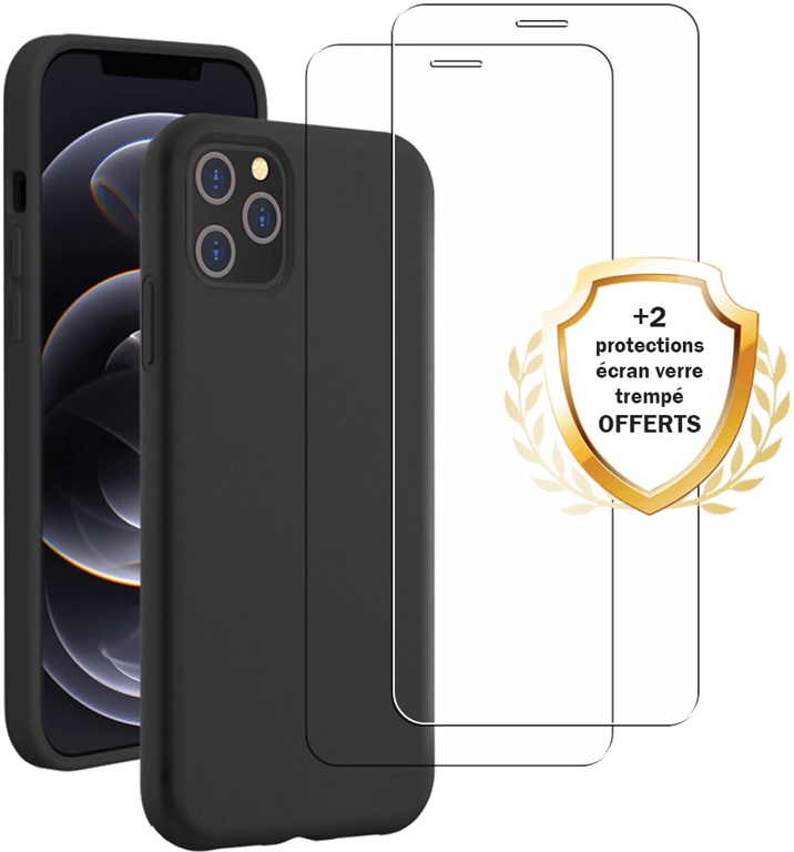 Evetane Coque Apple iPhone 12 Pro Max Silicone liquide Noire + 2 Vitres en Verre trempé Protection é