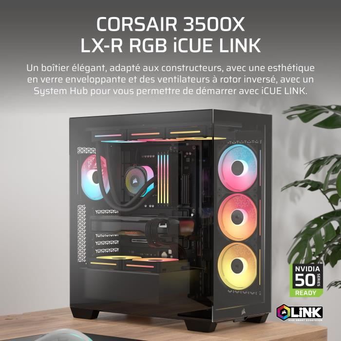 Boitier PC CORSAIR LXR LINK Tempered Glass Mid Tower 3 ventilateurs RGB à rotor inversé - vue 6