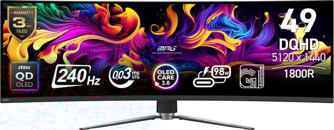 MSI MPG 491CQPX QD-OLED écran plat de PC 124,5 cm (49'') 5120 x 1440 pixels Dual QHD Noir