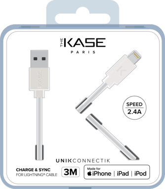 (O) Cable Lightning con certificación MFi Apple Charge Speed 2.4A de carga/sincronización (3M), blanco brillante