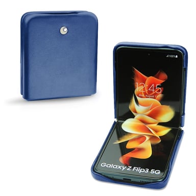 Coque cuir Samsung Galaxy Z Flip3 - Seconde peau - Bleu - Cuir lisse