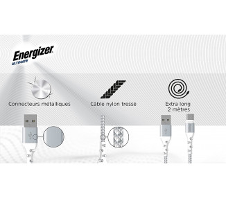 CAVO ENERGIZER USB-C INTRECCIATO E METALLICO 2M BIANCO