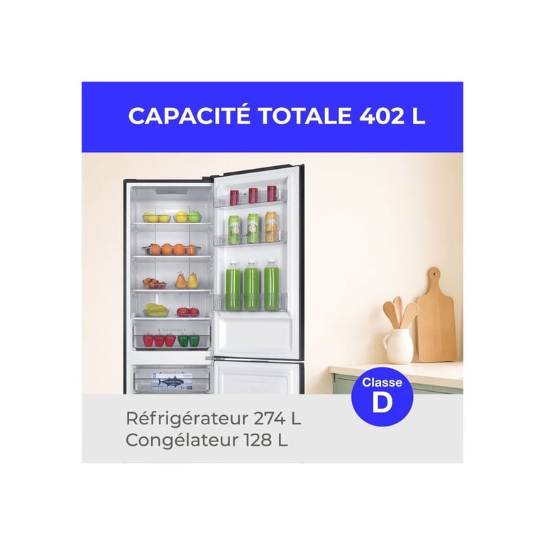 Réfrigérateur congélateur bas CONTINENTAL EDISON CEFC400NFBD 402 Classe D 60 x 68 x 186 cm - vue 3