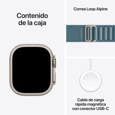 Watch Ultra 3 (2025) GPS + Cellular Boitier de 49mm en Titane Naturel avec Boucle Alpine, Bleu - M