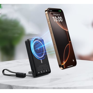 Iniu Batería externa inalámbrica magnética MagSafe 10000mAh 2 puertos USB-C Negro