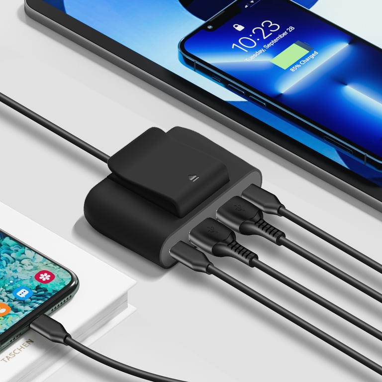Hub de Charge USB C Multiports 2x USB C + 2x USB Câble 2m de Long Noir - Neuf