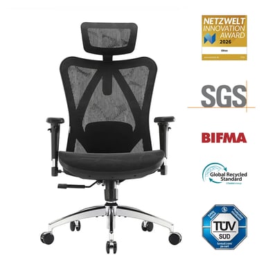 Chaise ergonomique SIHOO M57 - Accoudoirs 3D, support lombaire réglable, Mesh haute qualité - 150 kg max - Noir