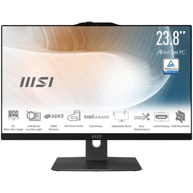 MSI Modern AM242TP 1M-1857FR Intel Core 5 120U 60,5 cm (23.8'') 1920 x 1080 Pixel Touch screen PC All-in-one 16 GB DDR5-SDRAM 500 GB SSD Windows 11 Pro Wi-Fi 6E (802.11ax) Nero