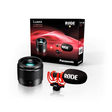 Kit accessoires pour Lumix Micro 4 3 Objectif à focale fixe Lumix 25 mm F1.7 + Micro Vidéomicro 2 Noir et Rouge