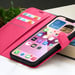 Zanaé Funda tipo cartera para iPhone 13 con soporte y lengüeta magnética Fucsia