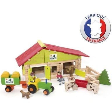 Jeujura Ferme en bois avec tracteur et animaux 140 pièces Bleu multicolore - Neuf