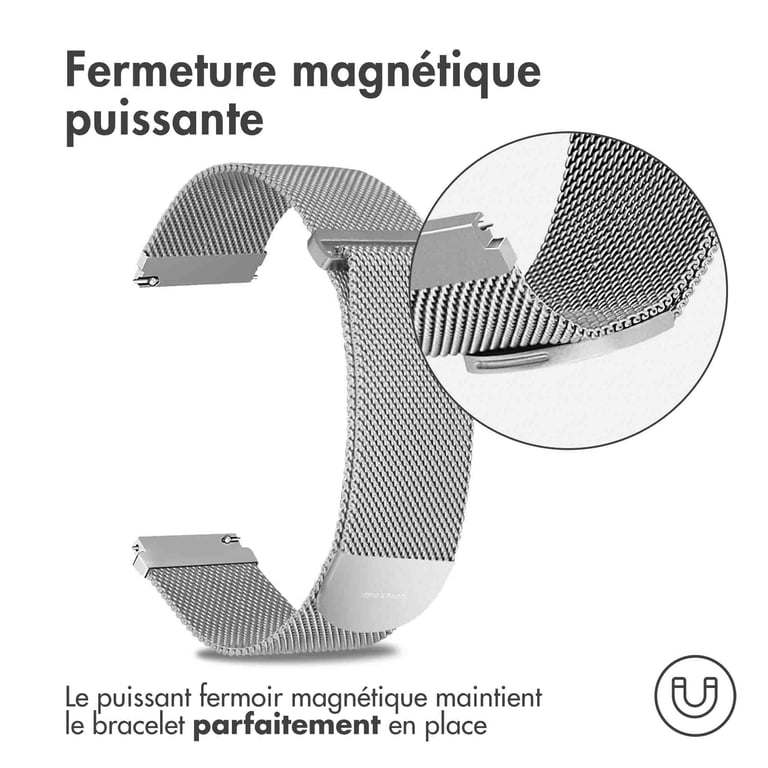 imoshion Bracelet magnétique milanais - Connexion universelle 20 mm - Taille M - Argent - Neuf