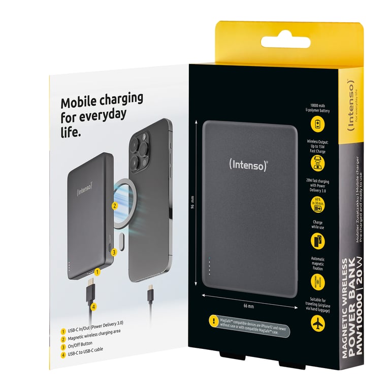 Intenso Batterie Externe Magnétique MW10000 10000 mAh – Compatible MagSafe Charge Sans Fil USB C PD Pour iPhone & Android – Testée en Allemagne – Neuf - vue 2