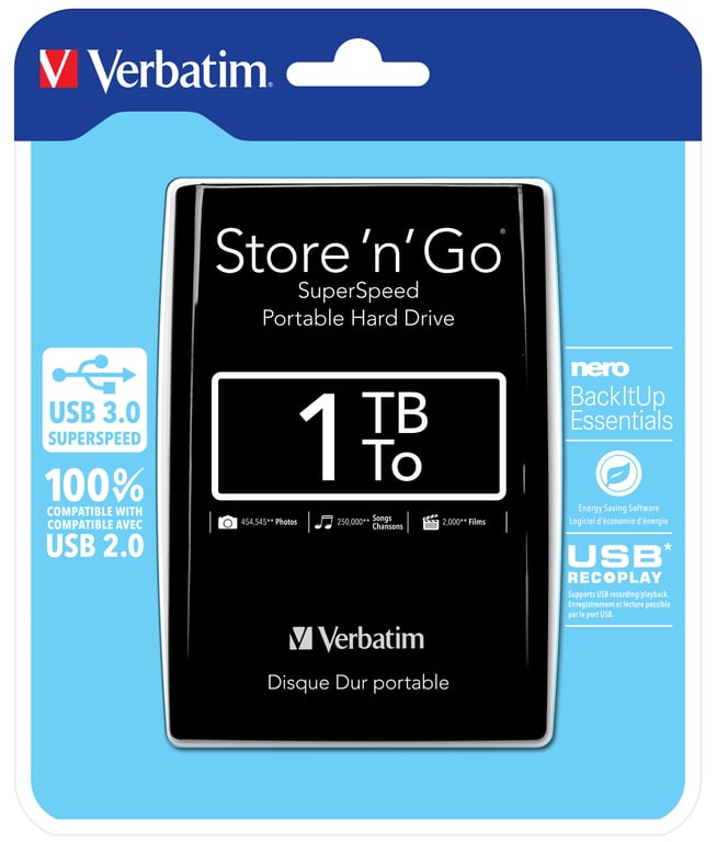 Verbatim Disque dur portable USB Store 'n' Go 3.0, 1 To, noir - Neuf