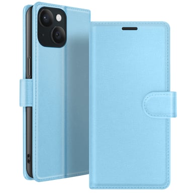 Zanaé Funda tipo cartera para iPhone 15 con soporte y lengüeta magnética Azul Claro