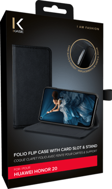 Coque clapet folio avec fente pour cartes & support pour Huawei Honor 20/ nova 5T, Noir