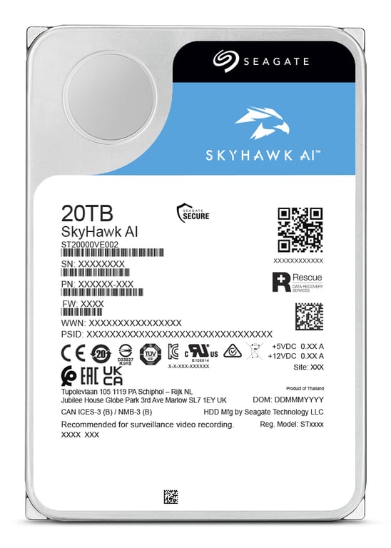 Seagate SkyHawk AI ST20000VE004 Disque dur 20 To interne 3.5 SATA 6Gb/ mémoire tampon : 512 Mo avec de Seagate Rescue Data Recovery - vue 3
