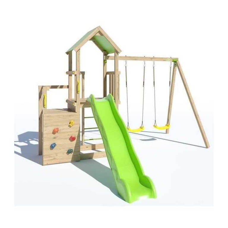 Aire de jeux en bois 2 20 ULTRA XPERIENCE TRIGANO JARDIN Mur d'escalade toboggan et balançoires 8 enfants - vue 2