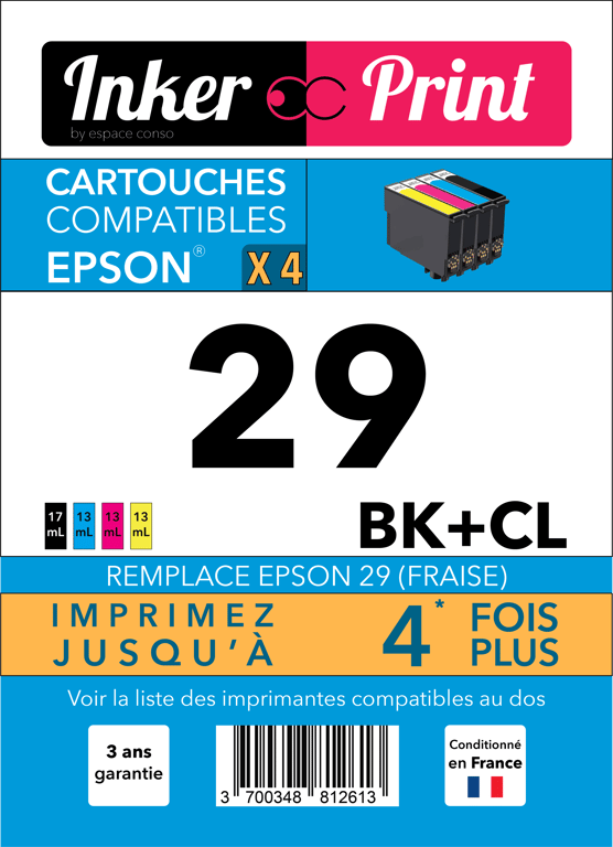 Pack de Cartouches d'encre recyclées compatibles avec EPSON 29 XL (Noir et Couleurs)
