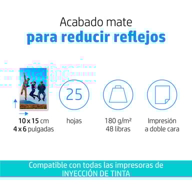 Carta fotografica HP Matte, 180 g/m2, 10 x 15 cm (101 x 152 mm), 25 fogli