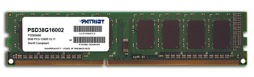 Patriot Memory DDR3 8GB PC3 12800 1600MHz DIMM module de mémoire 8 Go 1 x 8 Go Neuf