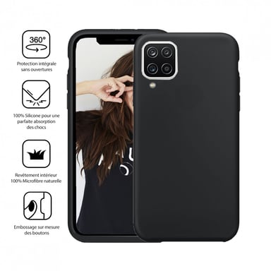 JAYM - Coque Silicone Premium Noire pour Samsung Galaxy A12 -100% Silicone et Microfibre - Renforcée et Ultra Doux