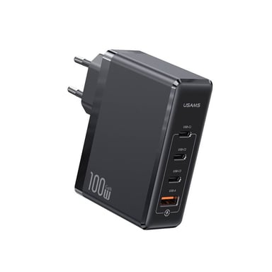 Usams Cargador de red 3 USB-C / 1 USB-A 100W GaN PD 3.0 Ultra Rápido Negro