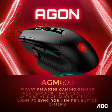 AOC AGON AGM600 ratón Juego mano derecha USB tipo A Óptico 16000 DPI