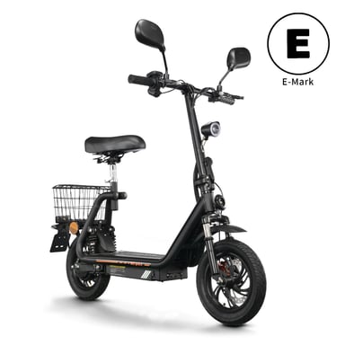 Trottinette électrique avec siège et panier arrière TWOFISH M5 PRO-E homologuée route (CEE)