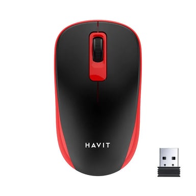 HAVIT MS626GT Ratón de oficina inalámbrico 2,4 Ghz - 3 botones - Alcance 10 metros - Nano receptor - color rojo