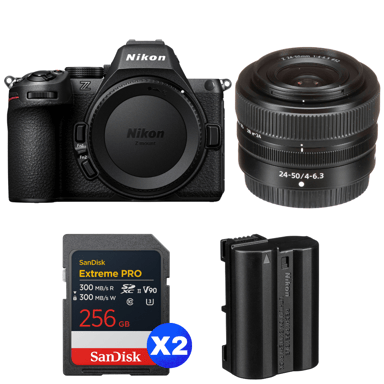 Cámara híbrida Nikon Z5 II + 24-50mm f/4-6.3 + 2 SanDisk 256GB Extreme PRO UHS-II + Nikon EN-EL15c + Ebook ''20 consejos para fotos que impactan''