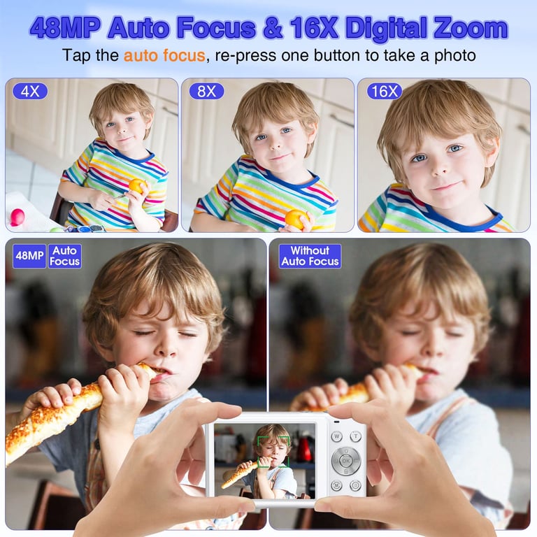 Appareil photo numérique 48MP 2 7K FHD zoom numérique 16X webcam mise au point automatique Neuf - vue 9