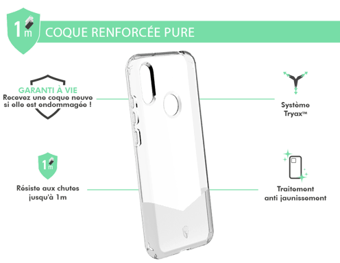 Coque renforcée Huawei Y6 2019 PURE 1m Transparente + Garantie à vie Force Case