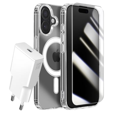 Coque pour iPhone 17 Pack Starter Premium 3-en-1 avec Chargeur USB-C 20W Transparent
