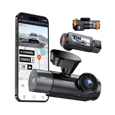 Dashcam Vantrue N5S 4 Canali 360° WiFi 5GHz, STARVIS 2, Visione Notturna IR, GPS, Modalità Parcheggio 24H, 2.7K+1080P+1440P