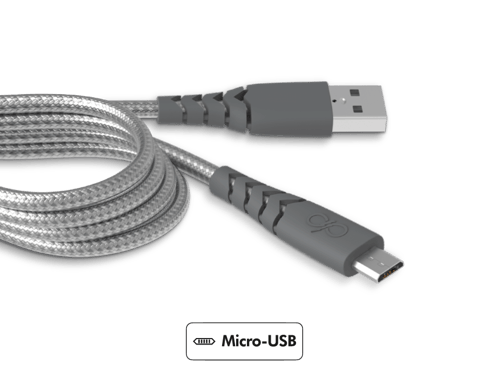 Câble Ultra-renforcé USB A/micro USB 2m 2.1A Garanti à vie Gris Force Power