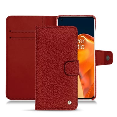 Housse cuir OnePlus 9 Pro - Rabat portefeuille - Rouge - Cuir grainé
