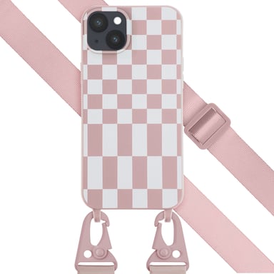 Selencia Coque design en silicone avec cordon amovible pour Apple iPhone 14 Plus - Irregular Check Sand Pink