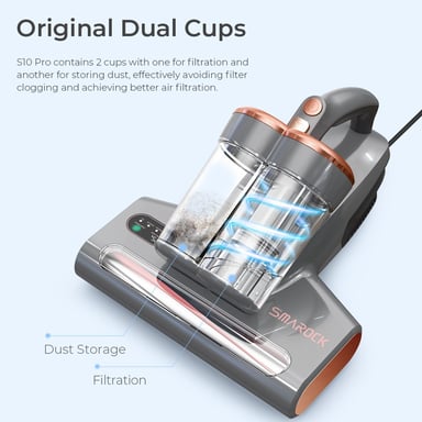 Limpiador Antiácaros Inteligente de Doble Copa Smarock S10 Pro – Aspiración 13KPa, Potencia 500W, Copa de Polvo 0.5L, Eliminación 99.9% de Ácaros – Enchufe EU