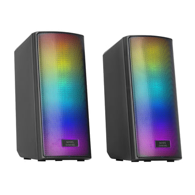 Mars Gaming MSRGB2, Altavoces Bluetooth 5.3 15W, Procesador de Sonido DSP, Iluminación RGB Dinámica, Frontal Total Mesh, Altavoces Compactos con Caja de Control, Entrada Jack de 3.5mm y USB, Negro