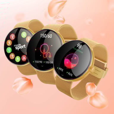 Montre Connectée Femme Élégante Suivi Santé Appel Bluetooth Dorée