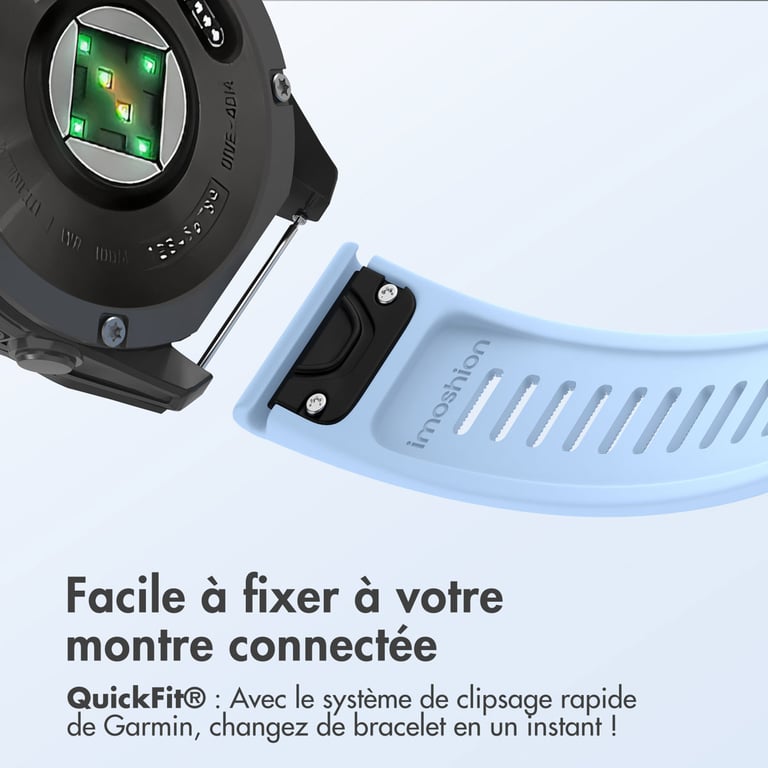 imoshion Bracelet QuickFit® Stripe en silicone - Connexion Garmin 22 mm - Bleu clair - Neuf