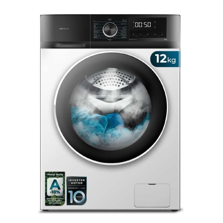 Cecotec Lave linge 12Kg Chargement Frontal Bolero DressCode 12500 Inverter. Finition Moteur Inverter Plus SteamMax 16 programmes Nettoyage à la vapeur DelayStart Écran de contrôle total