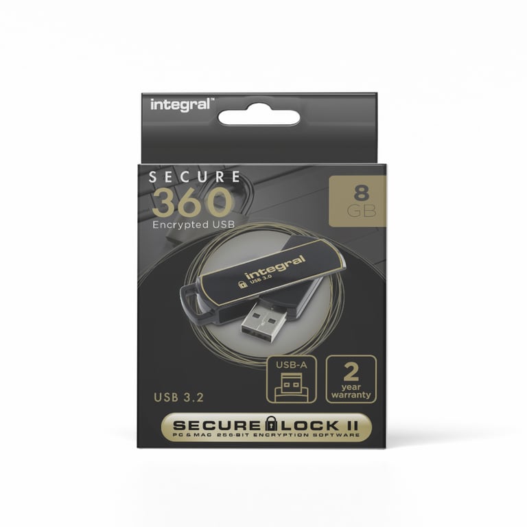 Integral 8GB Secure 360 Encrypted USB 3.0 lecteur USB flash 8 Go USB Type A 3.2 Gen 1 3.1 Gen 1 Or Neuf - vue 1