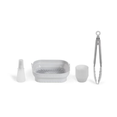 Set de 4 accessoires pour friteuse sans huile - LIVOO - MEN428 - 1 moule 2 en 1 pliable - 1 set de 12 moules - 1 pinceau - 1 pin