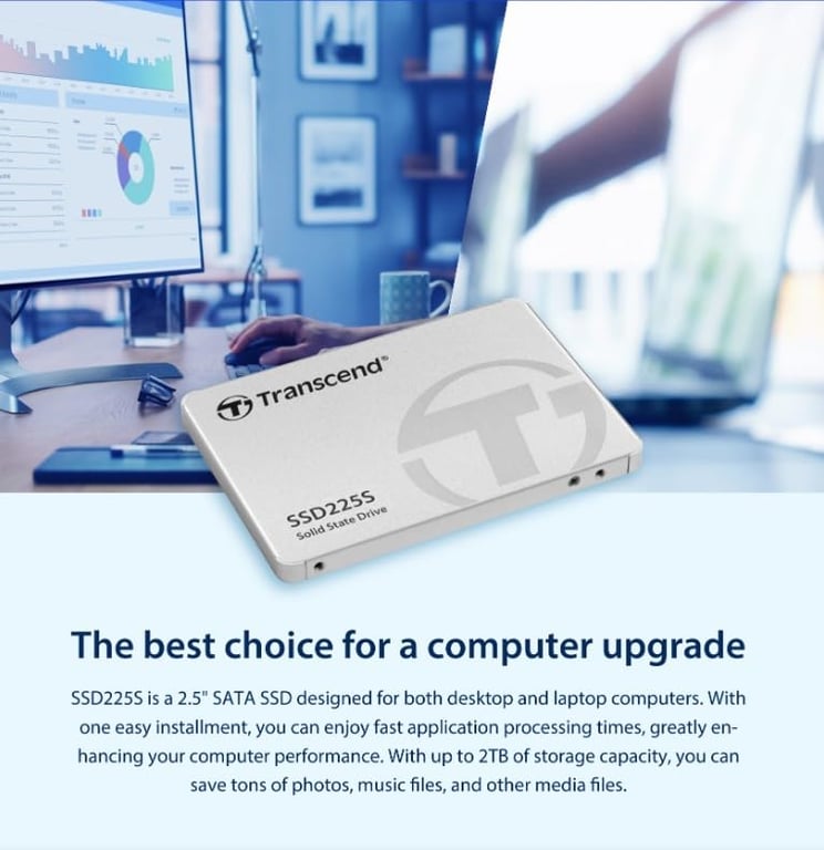 Transcend SSD225S 2.5 500 Go Série ATA III 3D NAND Neuf - vue 2